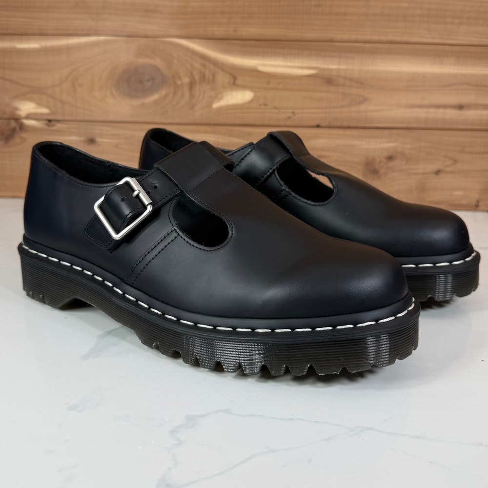 Dr. Martens Polley Bex Black Leather Mary Jane White Stitch Shoes US 11L 10M - Picture 7 of 16